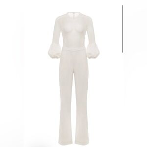 Sheer White Jumpsuit with Puff Sleeves